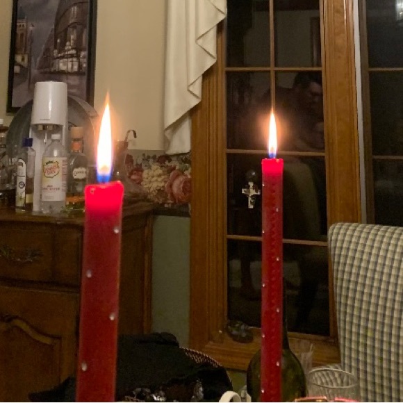 NWT MacKenzie-Childs Red tapers, dinner candles with small diamonds.Quant:2Boxed - Picture 13 of 13